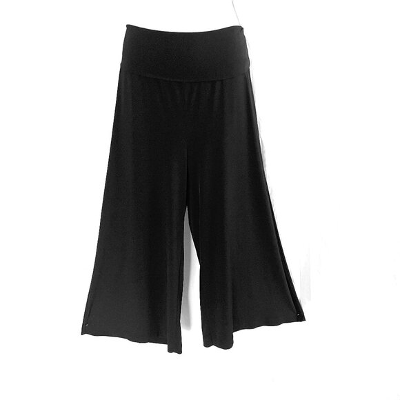 Black Wide Leg Culottes w/Fold-Down Waist – Stretchy/Pull-on/Ankle Length – Sz S - Picture 2 of 13